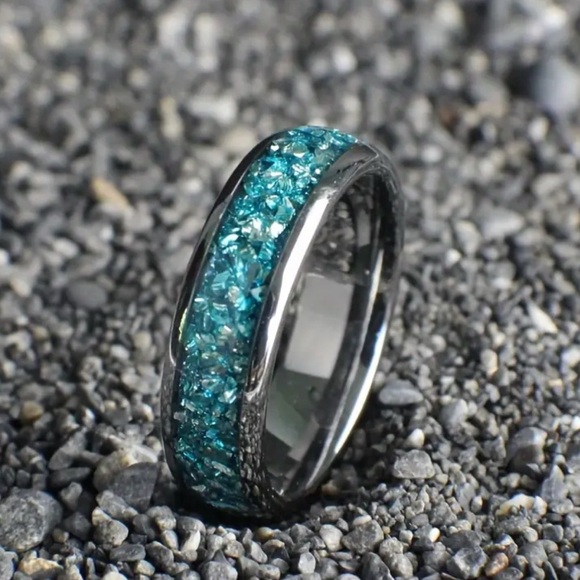 Jewelry - Elegant Stainless Steel and Ocean Blue Pattern Women's Ring
